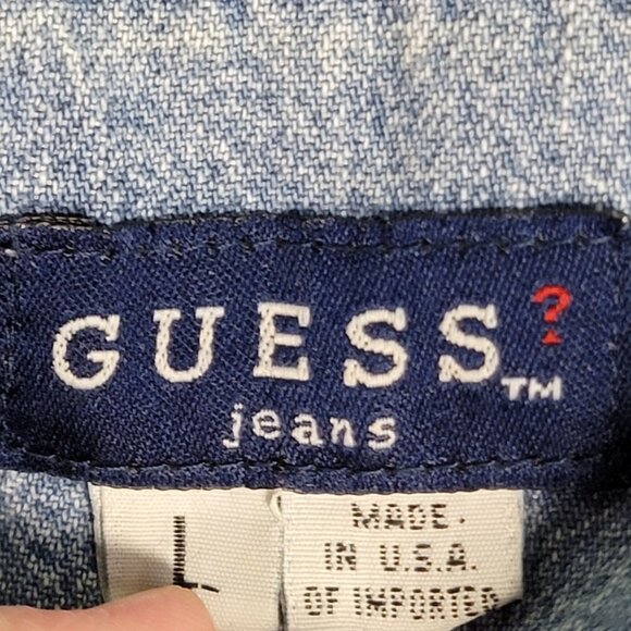Guess Jeans Vintage 90s Denim Shirt Women Large 12 Short Sleeve Button Collar L - Picture 5 of 15